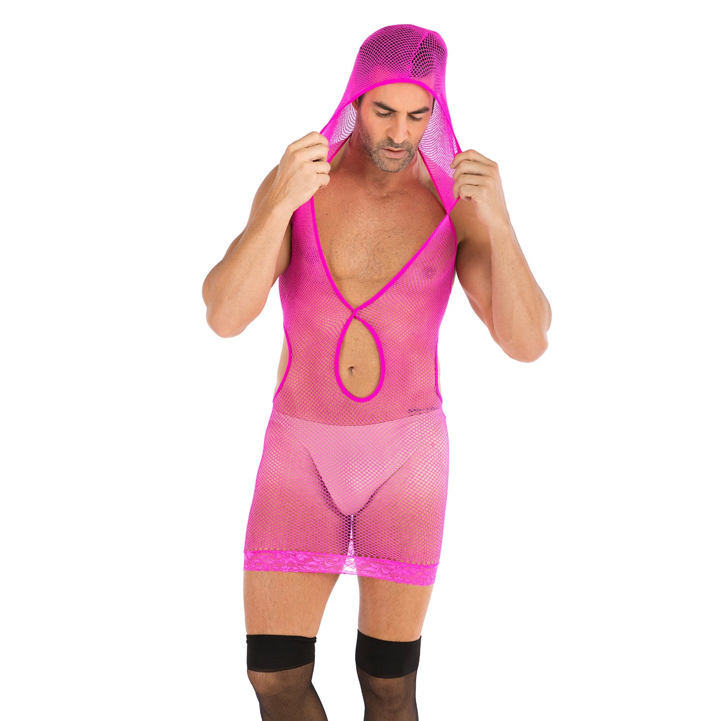 Men's Plus Size One-piece Sexy Net Dress Stockings Sexy Bodysuit