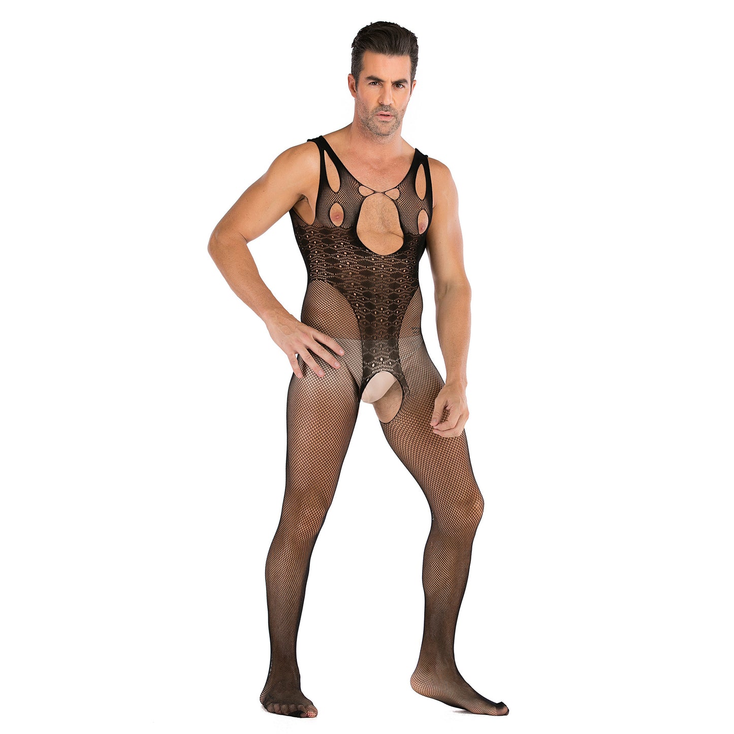 Men's Plus Size One-piece Sexy Net Dress Stockings Sexy Bodysuit