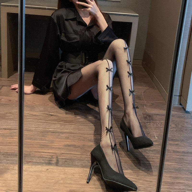 Sexy Thin With Black Bowknot Fishnet Stockings