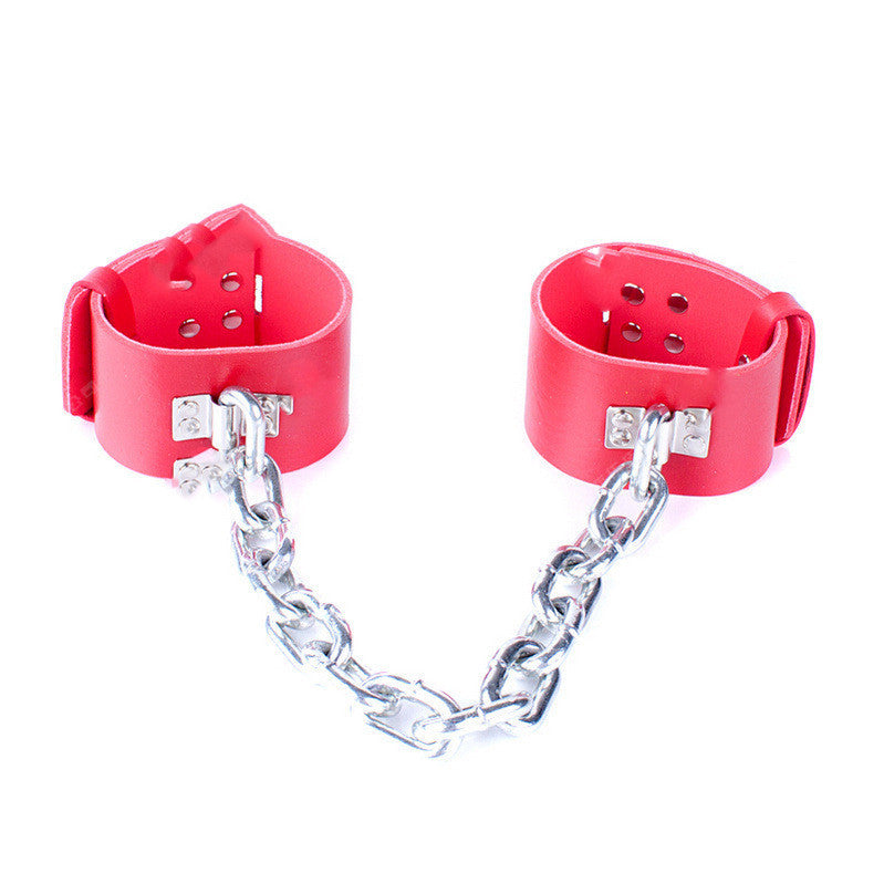 Red Heavy-duty Leather Handcuffs Shackle Supplies Set