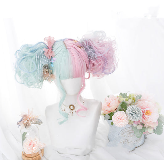 Harajuku fille douce Lolita Macaron Lolita cheveux longs bouclés
