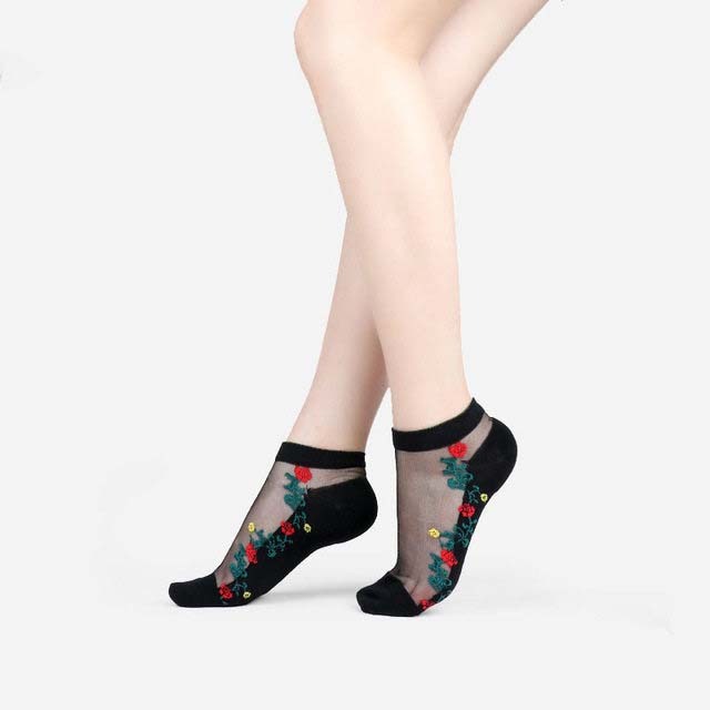 Chaussettes sexy en maille et dentelle transparentes pour femmes, chaussettes fines à la cheville
