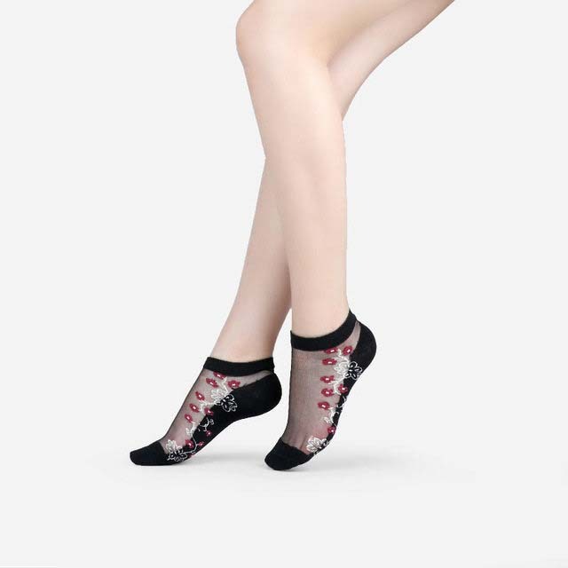 Chaussettes sexy en maille et dentelle transparentes pour femmes, chaussettes fines à la cheville