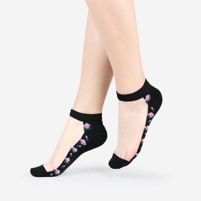 Chaussettes sexy en maille et dentelle transparentes pour femmes, chaussettes fines à la cheville