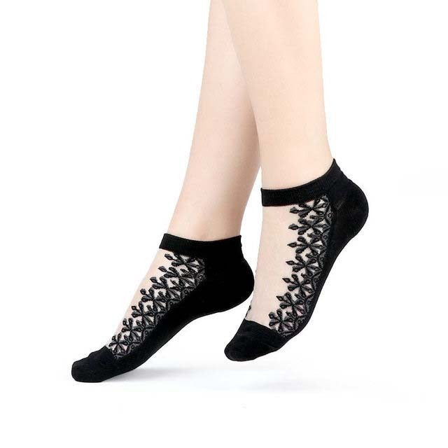 Chaussettes sexy en maille et dentelle transparentes pour femmes, chaussettes fines à la cheville