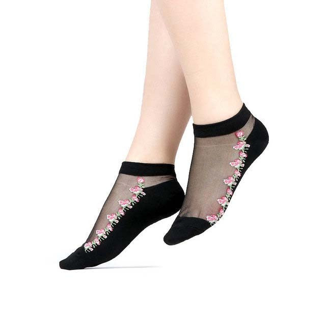 Chaussettes sexy en maille et dentelle transparentes pour femmes, chaussettes fines à la cheville