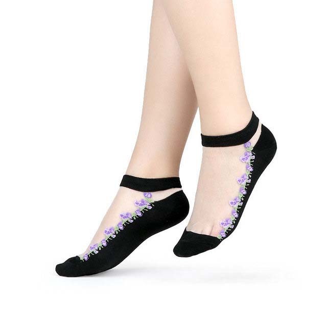 Chaussettes sexy en maille et dentelle transparentes pour femmes, chaussettes fines à la cheville