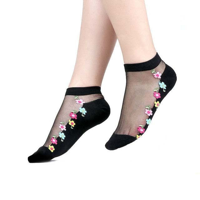 Chaussettes sexy en maille et dentelle transparentes pour femmes, chaussettes fines à la cheville