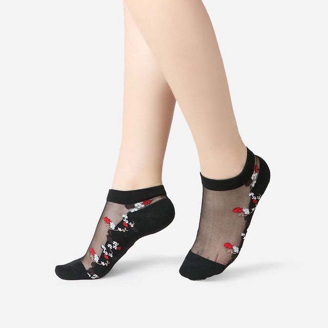 Chaussettes sexy en maille et dentelle transparentes pour femmes, chaussettes fines à la cheville