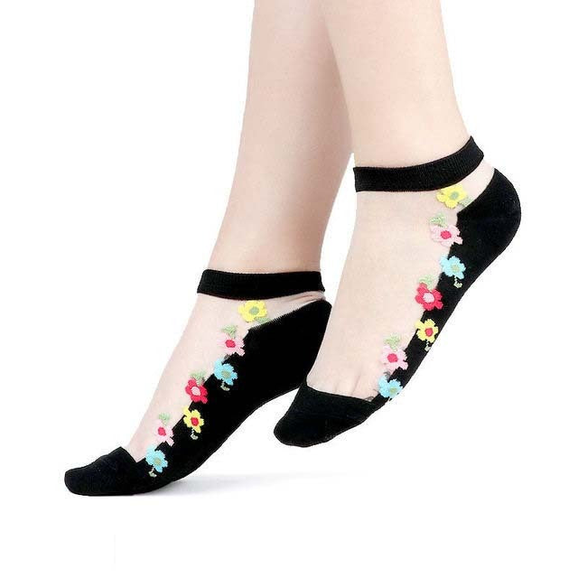 Chaussettes sexy en maille et dentelle transparentes pour femmes, chaussettes fines à la cheville