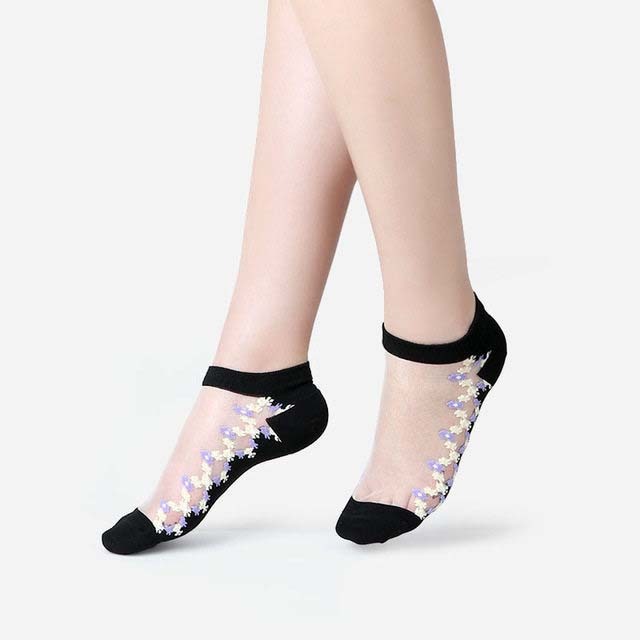 Chaussettes sexy en maille et dentelle transparentes pour femmes, chaussettes fines à la cheville