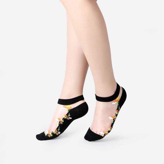 Chaussettes sexy en maille et dentelle transparentes pour femmes, chaussettes fines à la cheville