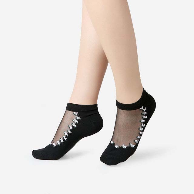 Chaussettes sexy en maille et dentelle transparentes pour femmes, chaussettes fines à la cheville