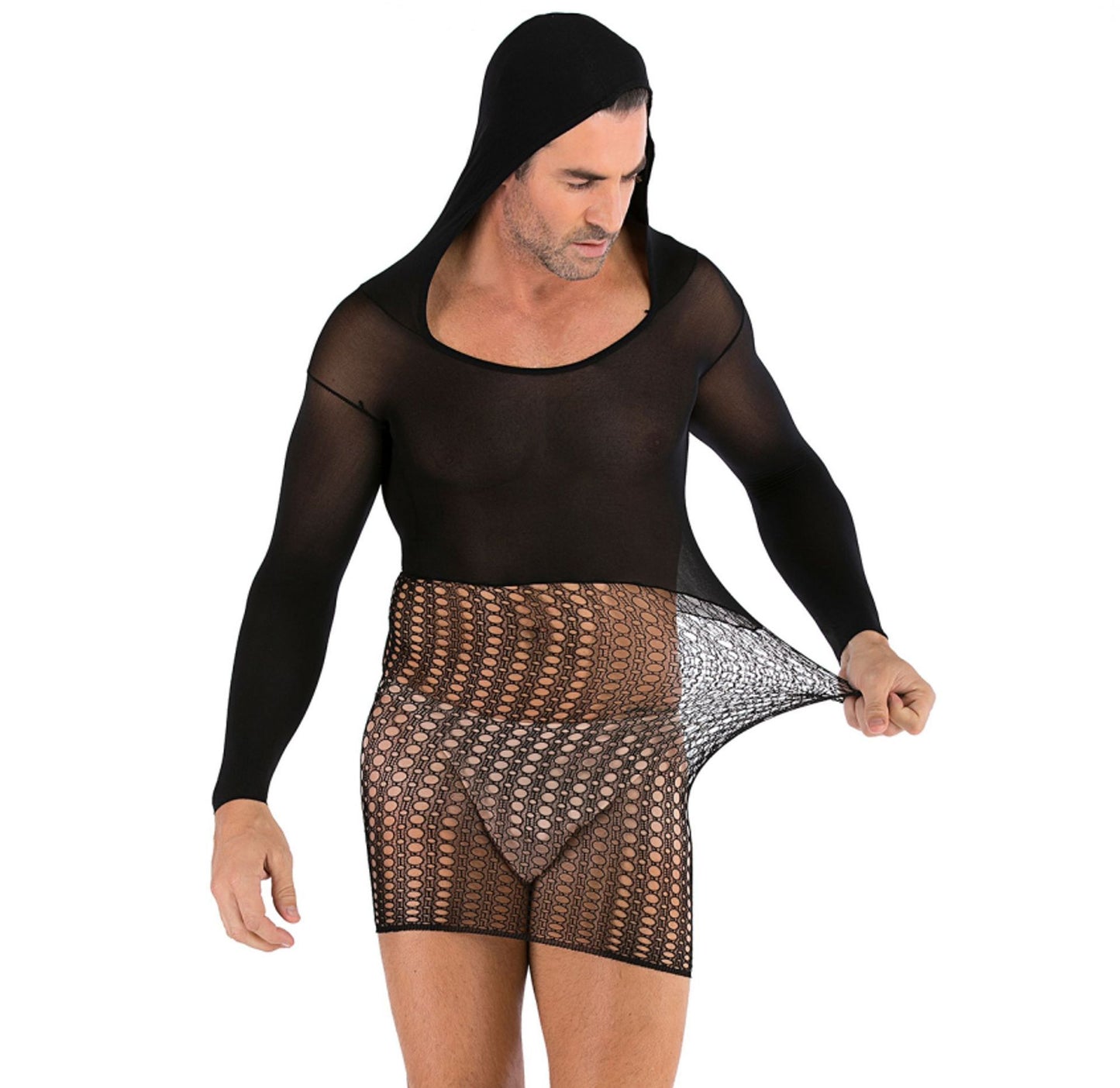 Men's Plus Size One-piece Sexy Net Dress Stockings Sexy Bodysuit