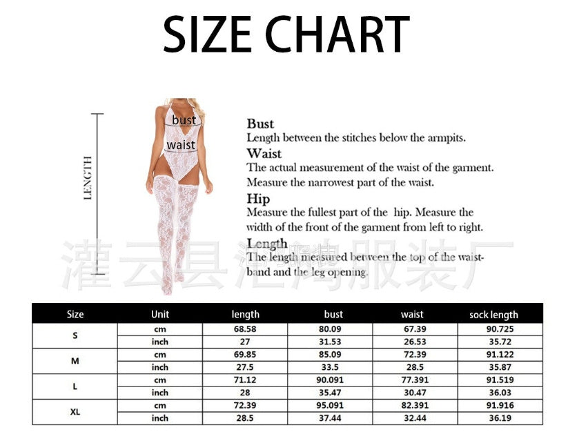 Sexy Underwear Lace Deep V Halter Stockings Two-piece Set