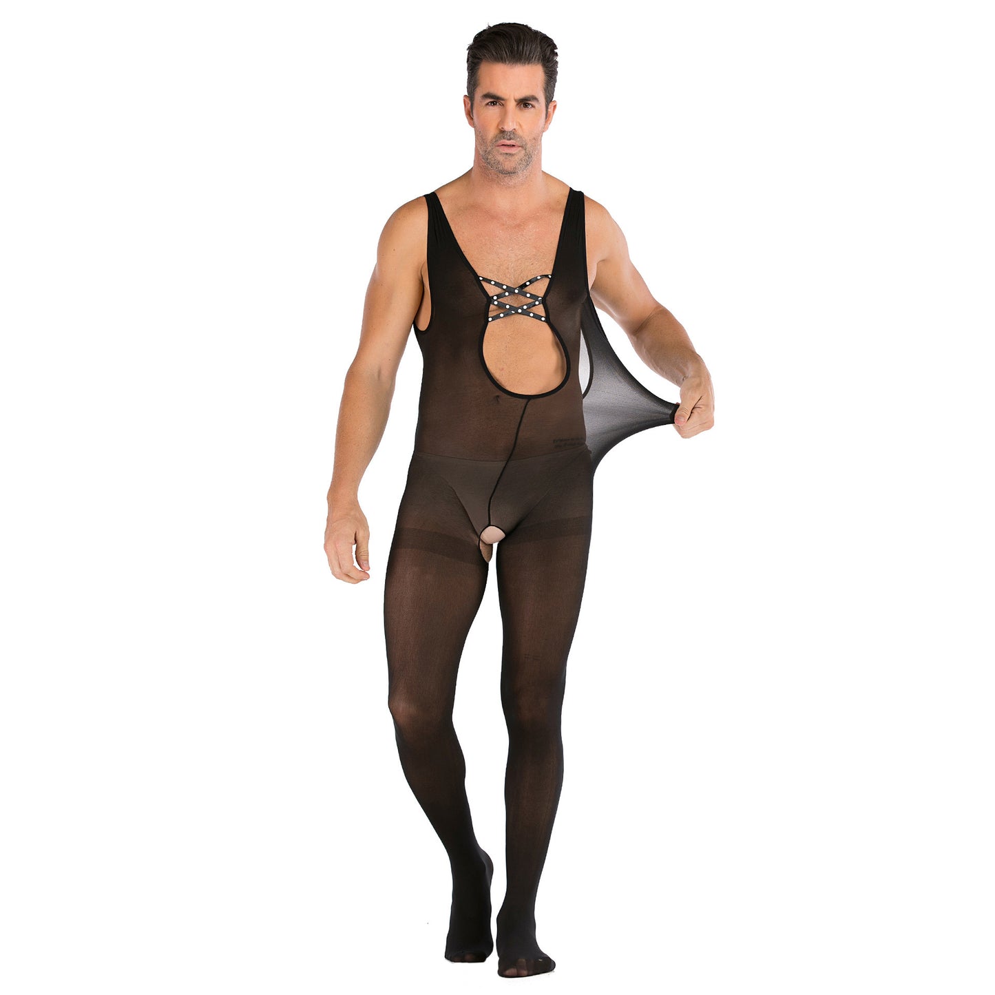 Men's Plus Size One-piece Sexy Net Dress Stockings Sexy Bodysuit