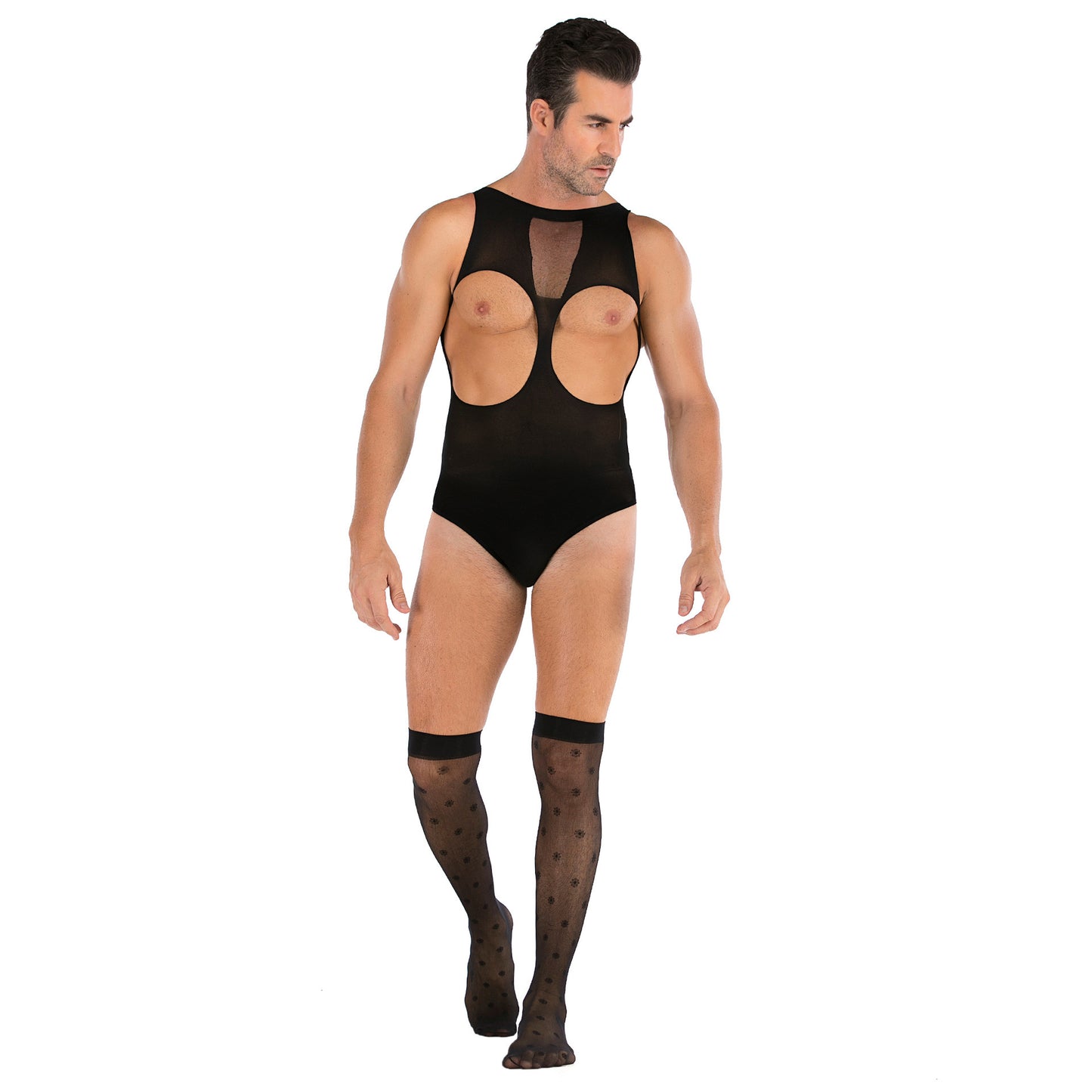 Men's Plus Size One-piece Sexy Net Dress Stockings Sexy Bodysuit