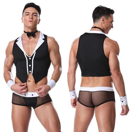 Ensemble d'uniforme amusant pour boîte de nuit sexy, serviteur masculin