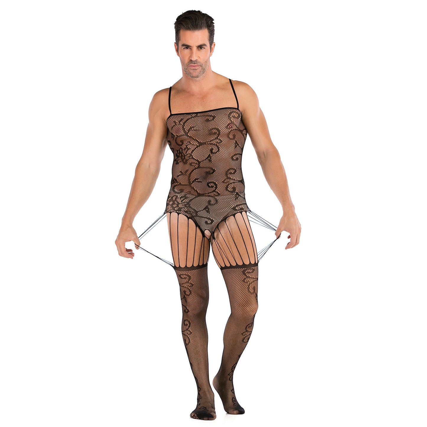 Men's Plus Size One-piece Sexy Net Dress Stockings Sexy Bodysuit