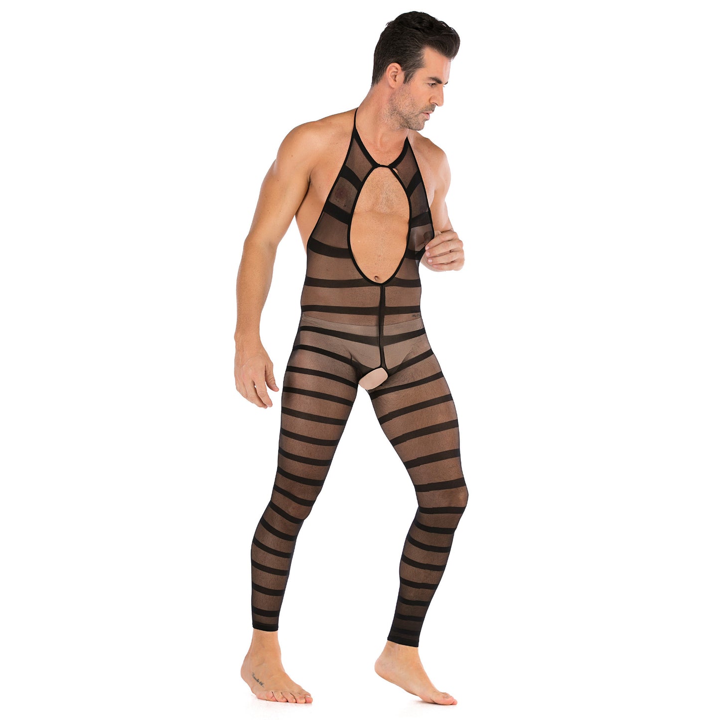 Men's Plus Size One-piece Sexy Net Dress Stockings Sexy Bodysuit