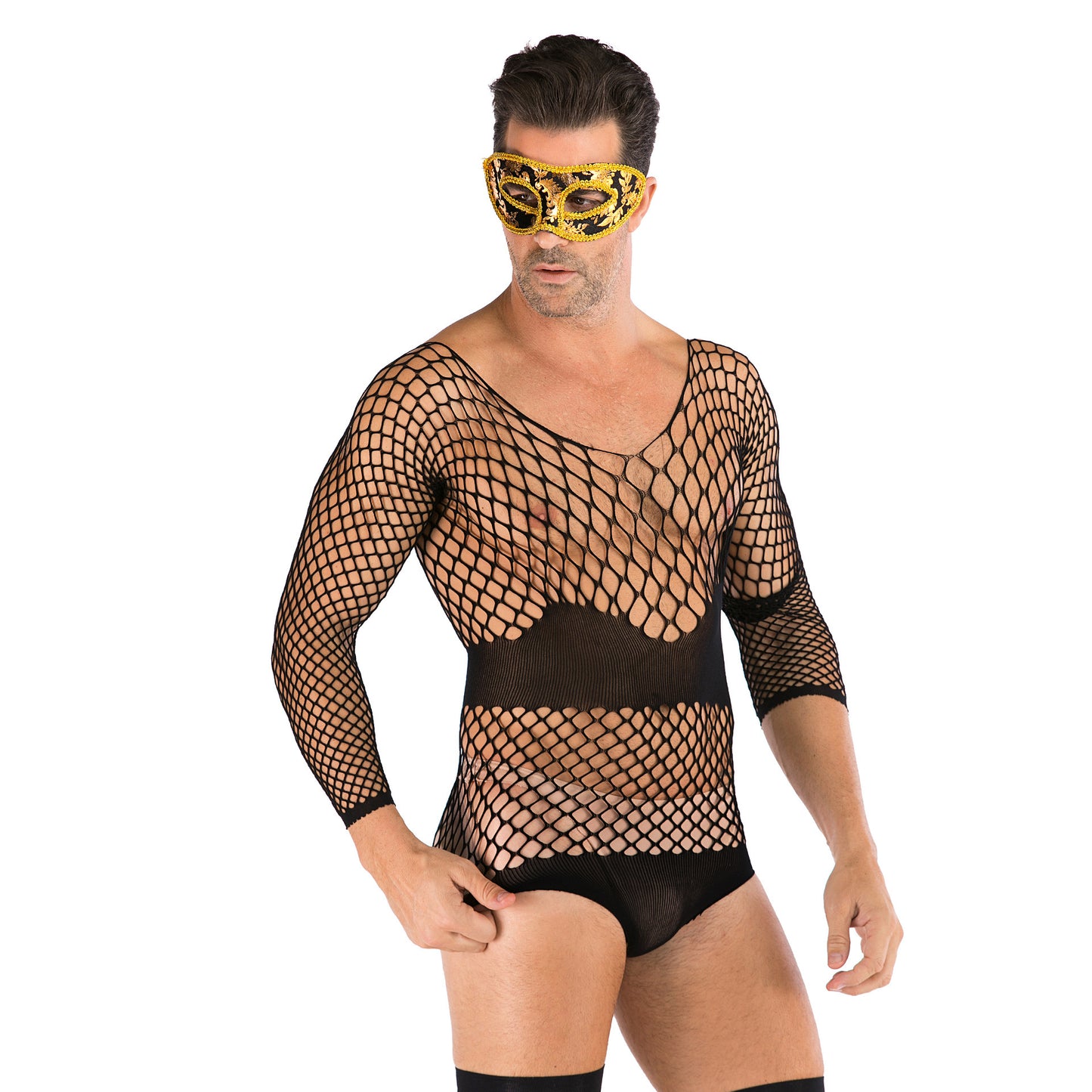 Men's Plus Size One-piece Sexy Net Dress Stockings Sexy Bodysuit