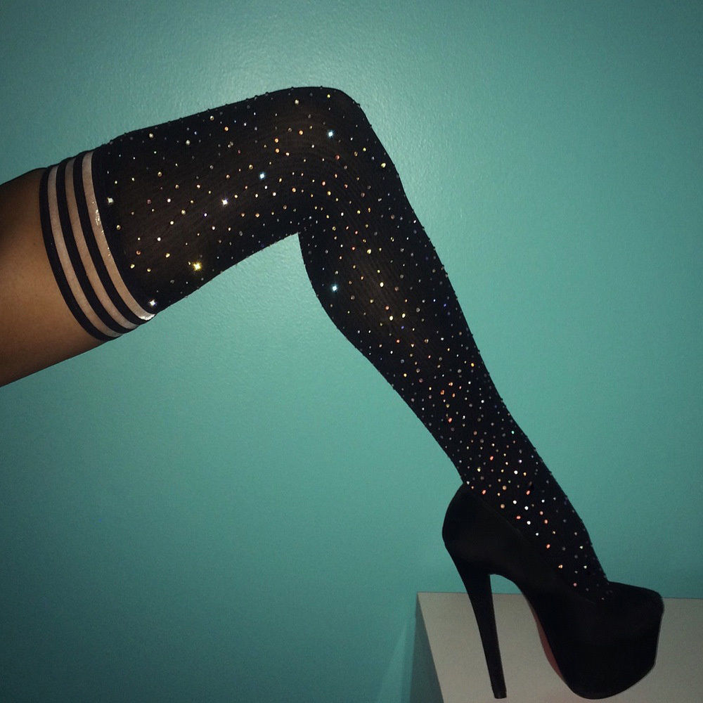 European And American Popular Sexy Hot Rhinestone Striped Women's Stockings